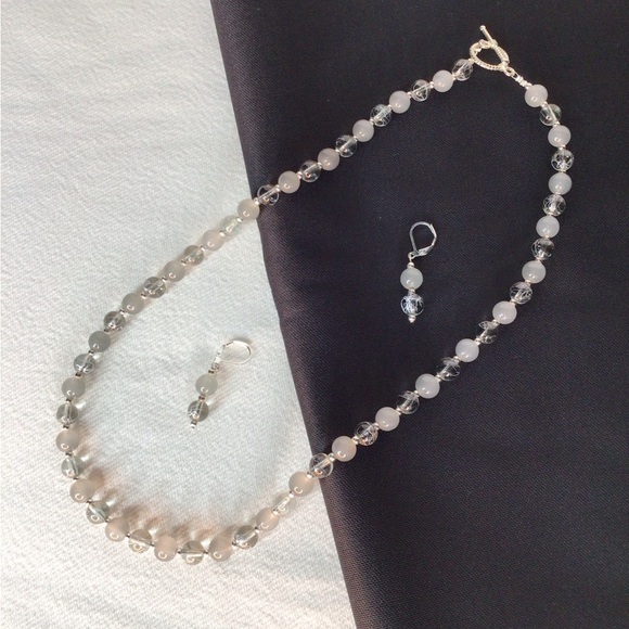 Silver and Smokey Crystal Necklace and Earring Set - Picture 4 of 8